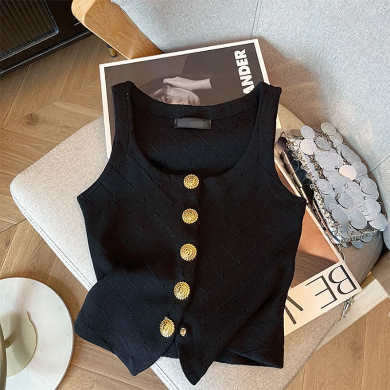 Chic Vests Elegant Waistcoat/V-neck Top’s/Casual/Outwear Sleeveless Slim/Knitted Vest All-match Streetwear.