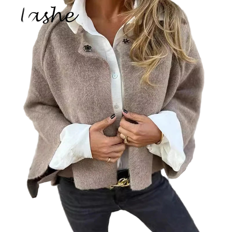 Admirable Winter Jacket Coat/Solid Tatting Craft/Wool Design Long Sleeve Short Jacket/Woman Casual Outwear.
