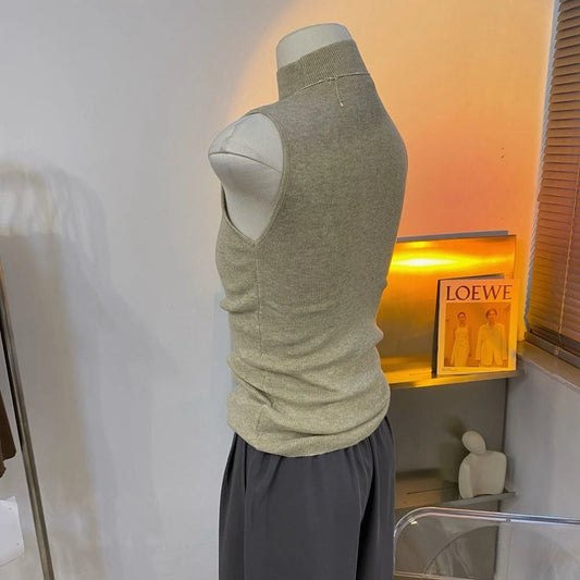 Knitted turtleneck sweater/Women Half High Collar Fashion/Autumn Basic Slim Sleeveless Sweaters/All-match Ulzzang Leisure Knitting. Popular Slightly Stretch.