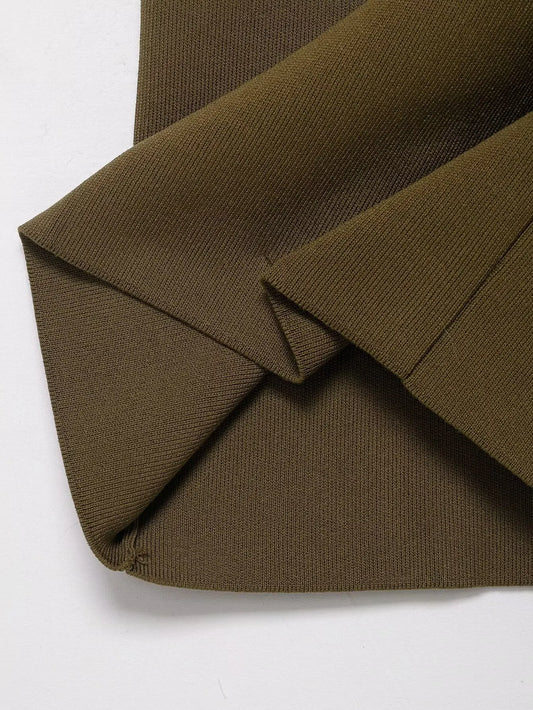 Women’s Olive Green Knit Blazer & Midi Skirt Set | Elegant Two-Piece Business Casual Suit | Fall Winter Fashion