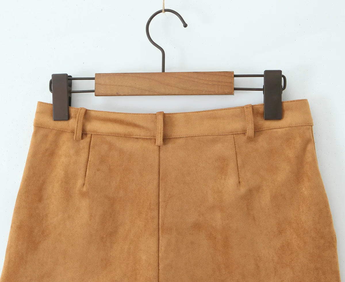 YENKYE Retro Brown Faux Suede Shorts for Women – High-Waist Casual Vintage Short Pants