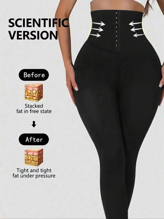 Women’s High-Waisted Compression Leggings – Adjustable Hook & Eye Tummy Support, Sculpting Stretch Pants