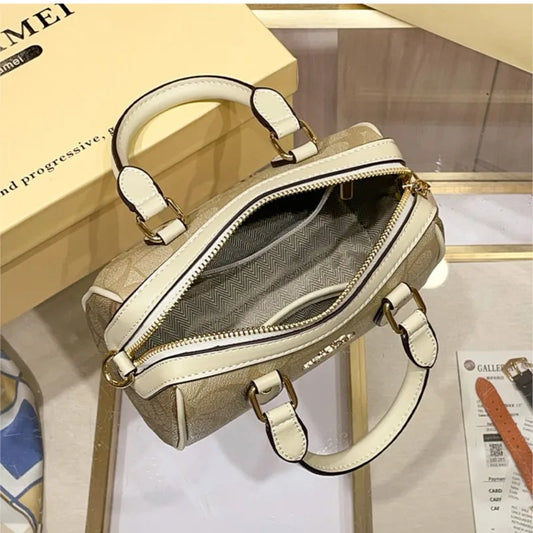 Luxury Monogram Mini Satchel Handbag with Top Handle & Crossbody Strap – Brown Designer-Style Women’s Bag