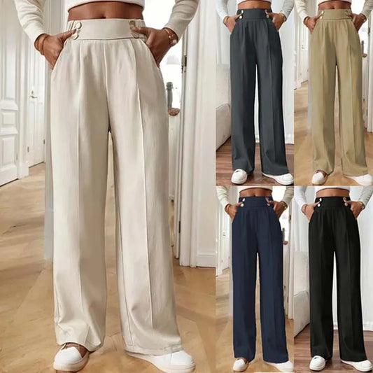 Well Fitted High Waist Pant’s/Wide Leg Pant’s/Flow Floor-Length Trousers/Minimalist Straight Fit Lounge/Elastic Waist Pocketed Pant’s.