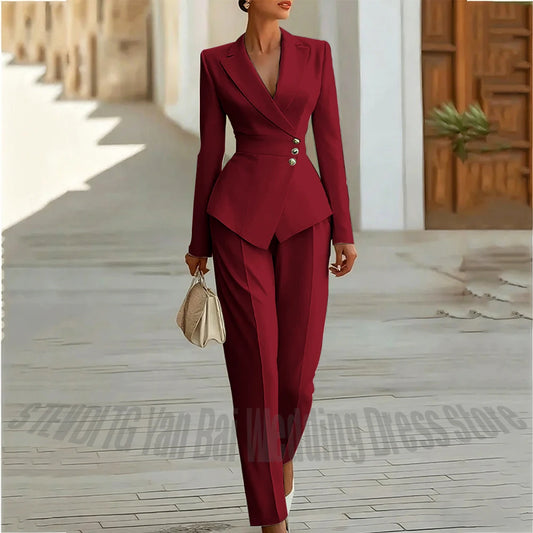 Modern Blend Boutique Luxury Tailored 2-Piece Women’s Suit Set – Elegant Slim Fit Business & Formal Blazer Trouser Outfit