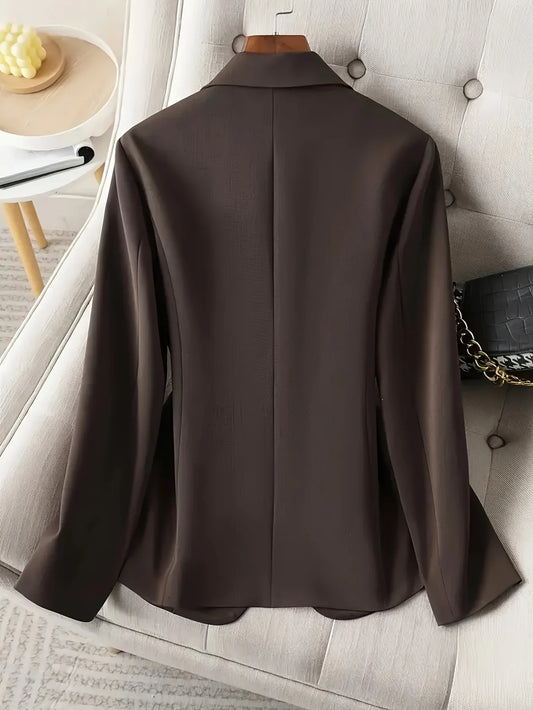 Women’s Chocolate Brown Tailored Blazer – Single-Button Notched Collar Jacket | Elegant Office & Casual Chic Outerwear