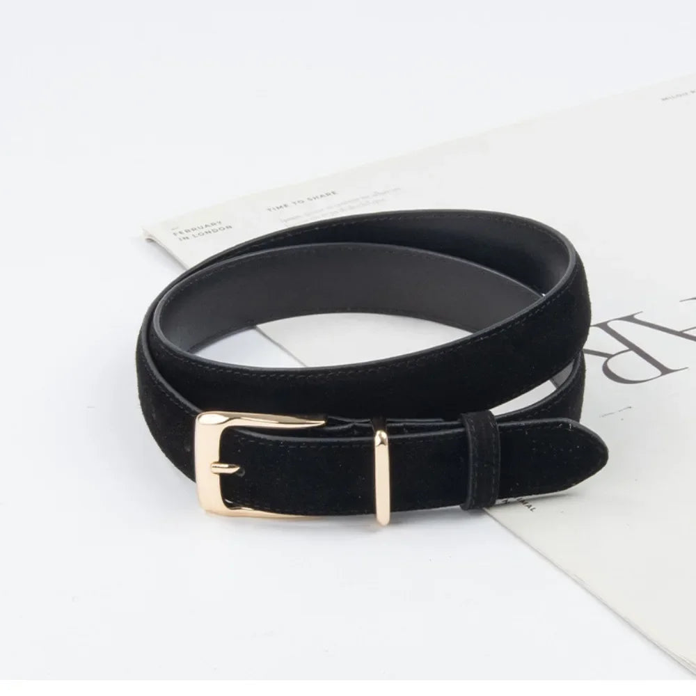 Women Luxury Design Suede Leather Belt Casual Versatile Business Waist Strap Trendy Trouser Dress Belts Gifts