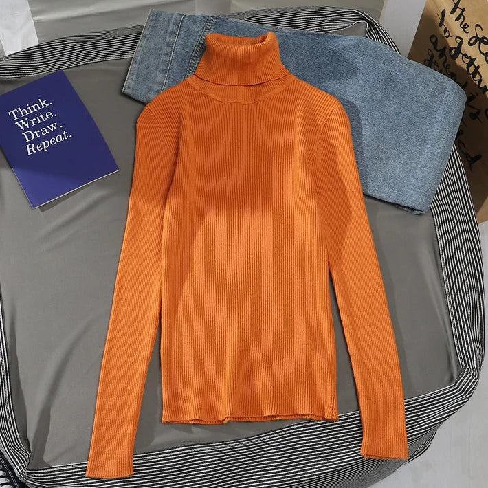 Pullover High Neck~Knitted Ribbed Turtleneck/Soft Pullovers Cashmere Jumpers. Stretch in size.
