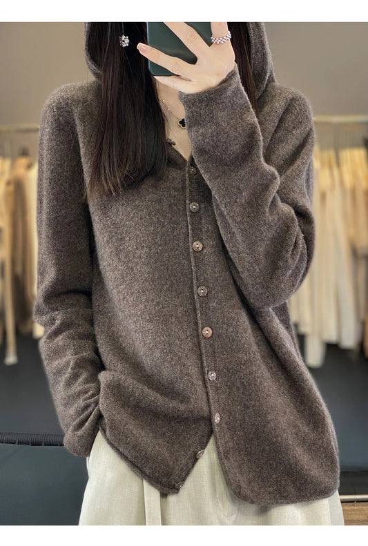 Women’s Soft Knit Hooded Button-Up Cardigan | Cozy Lightweight Hoodie Sweater for Fall & Winter | Casual Chic Layering Top