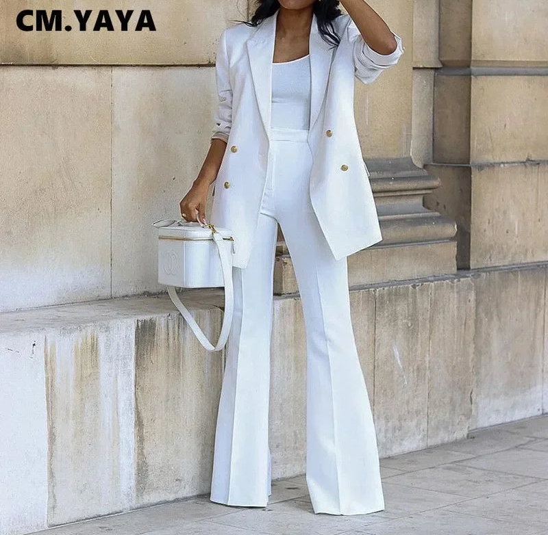 Elegant Women's Tracksuit/Double Breasted Blazers and Straight Flare Pants Suit/Matching Two 2 Piece Set Outfit’s.
