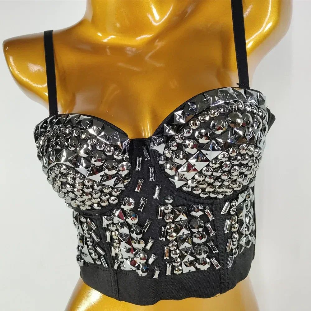 Fashion Sequined Tank Top/Shiny Shaper Push Up Bra/Sexy Halter Cropped Top/Bralette Corset Camis.