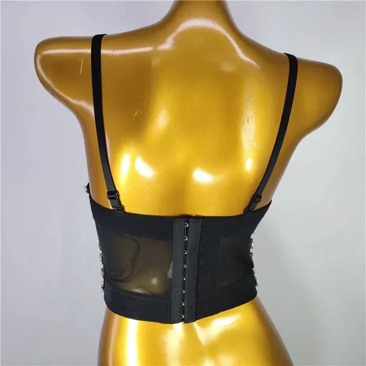 Fashion Sequined Tank Top/Shiny Shaper Push Up Bra/Sexy Halter Cropped Top/Bralette Corset Camis.