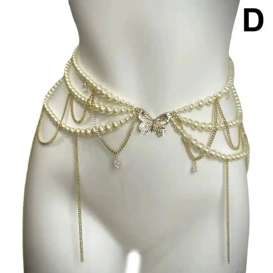 Retro Multilayer Pearl Belt/Waist Chain Belt For Women/Stylish Body Jewelry Accessories.