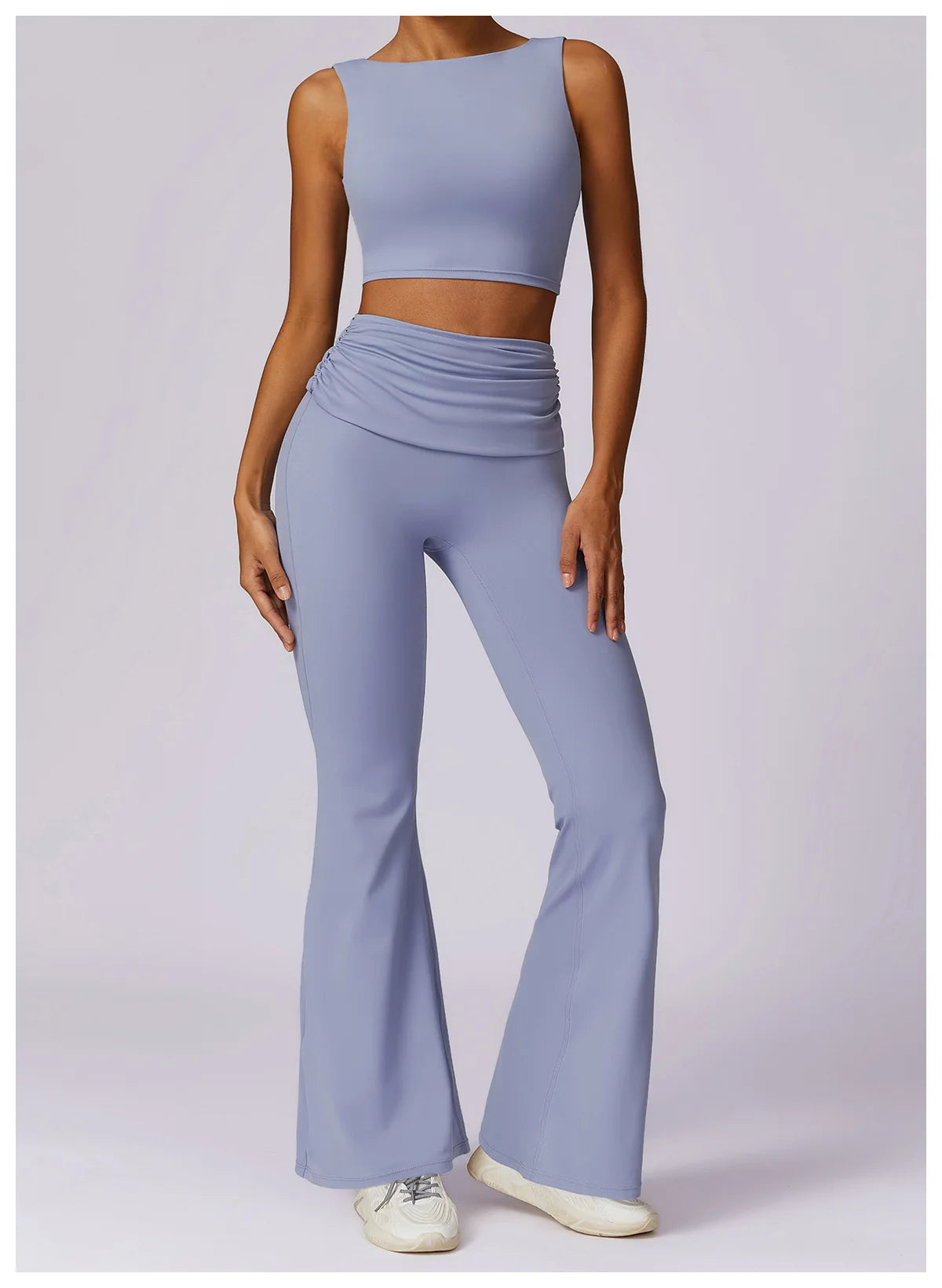 High-Waisted Flared Active Pants with Sculpting Fit – Neutral Beige