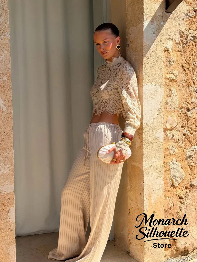 Timeless Lace Two-Piece Set | Elegant Cropped Lace Top & Wide-Leg Pants