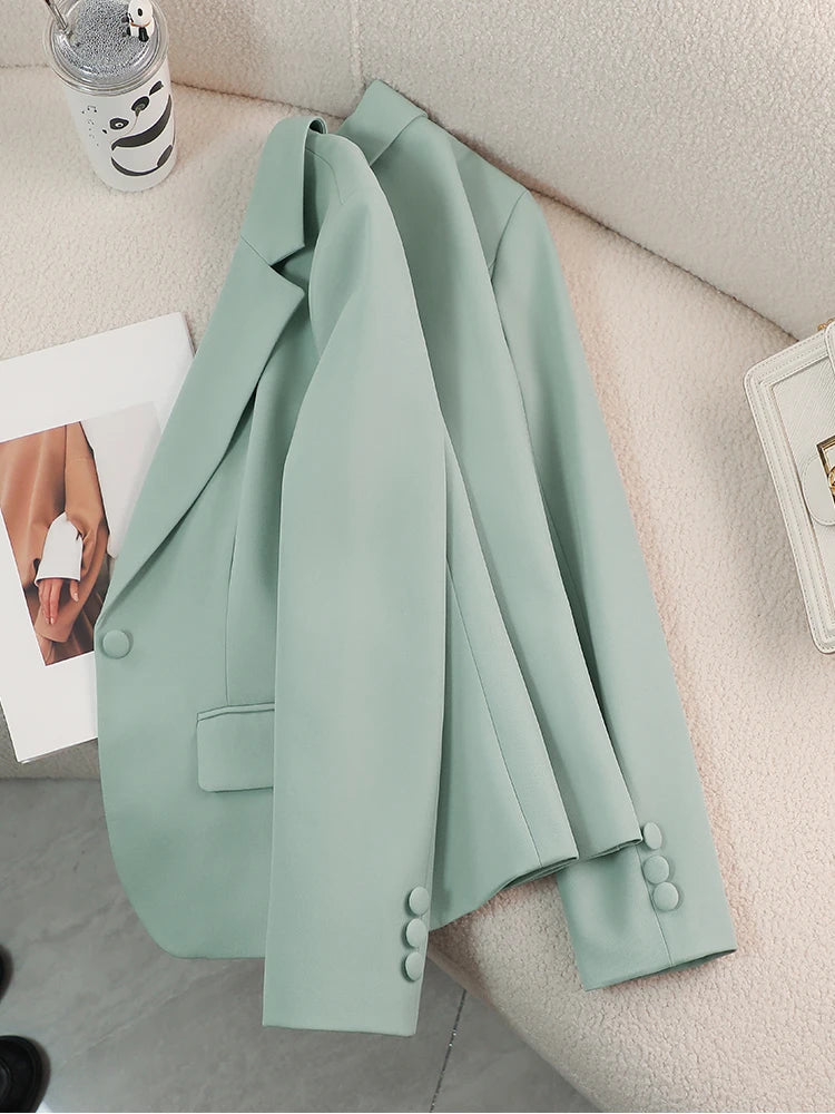 Elegant Slim Fitted Blazer’s/Red/Green Beige/Black/Solid Female Business Work Wear/Buttoned Formal Jacket Coat For Autumn Winter.