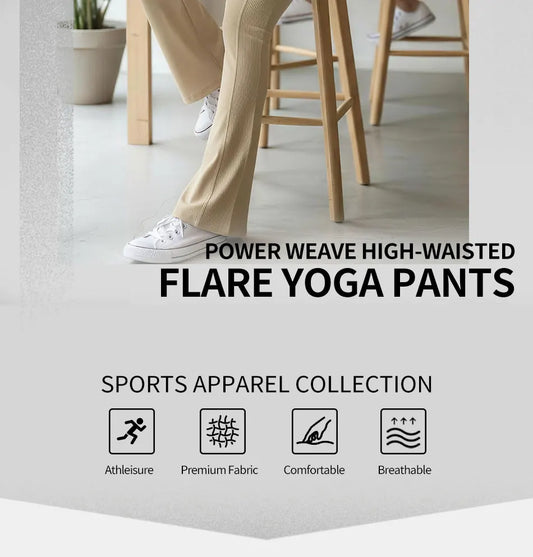 “High-waisted sculpting flare yoga pants with dual-curve construction and moisture-wicking stretch fabric.”