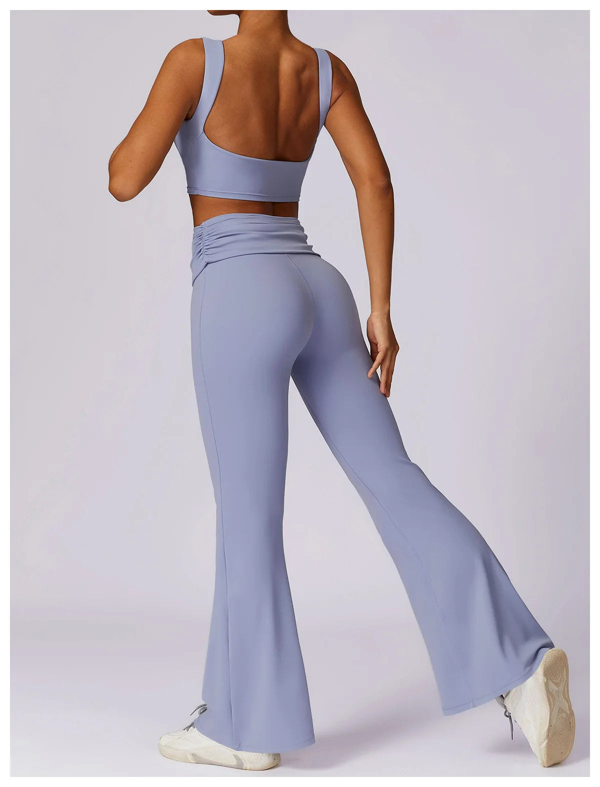 High-Waisted Flared Active Pants with Sculpting Fit – Neutral Beige