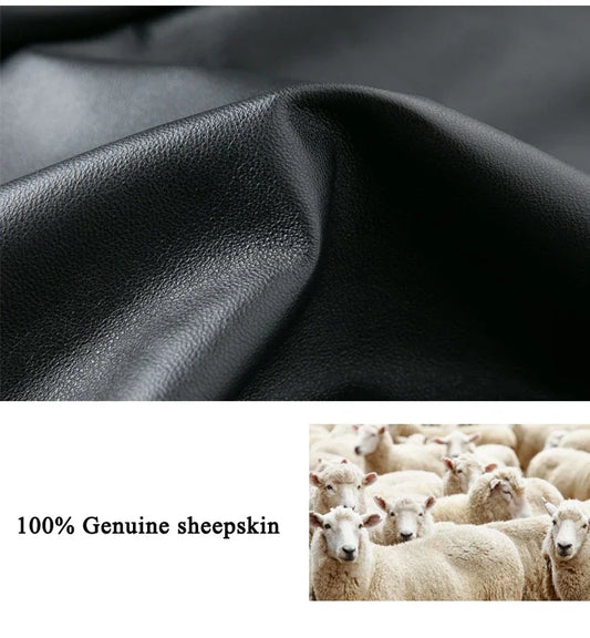 Genuine Sheepskin Leather Front-Slit Midi Skirt