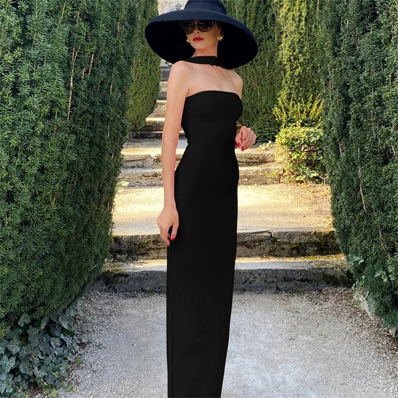 Elegant Halter Neck Bodycon Maxi Dress for Women – Strapless Backless Sleeveless Evening Party Dress | Modern Blend Boutique