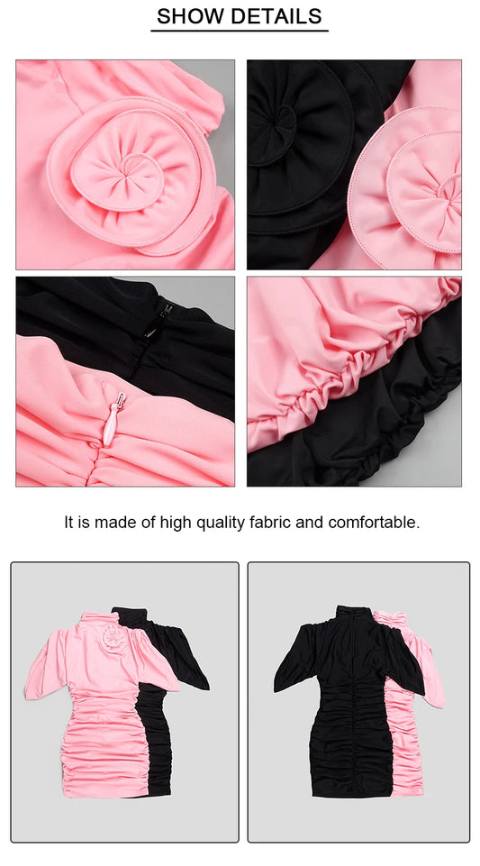 VC Pink Floral Draped Mini Dress – Chic Short Sleeve Dress for Women VC Pink Sheath Dress.