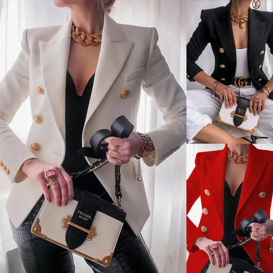 Women’s Luxury Colored Double-Breasted Blazer with Gold Buttons | Tailored Chic Statement Jacket