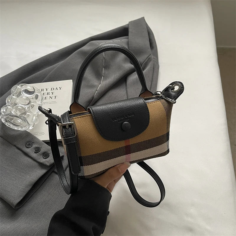 European and American Fashion Women's Bag/New Check Pattern Bag Handheld Dumpling Bag Handheld Crossbody Bag/Soft PU Material.