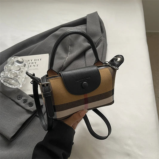 European and American Fashion Women's Bag/New Check Pattern Bag Handheld Dumpling Bag Handheld Crossbody Bag/Soft PU Material.