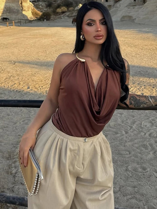 Timeless Elegance Metal Accent Halter Top
