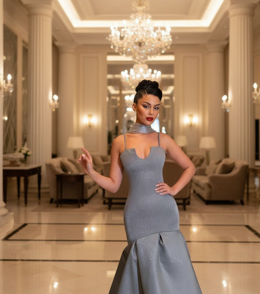 Customized Exquisite Silver Satin Evening Dress/Delicate Strapless Spaghetti Strap/Cocktail Dress Modern Special Occasion Gown’s.