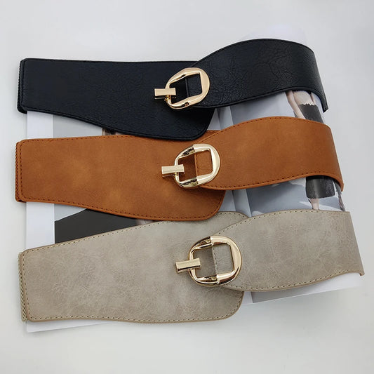 Wide Waist Cinch Belt for Women | Gold Buckle Elastic Corset Belt | Modern Blend Boutique