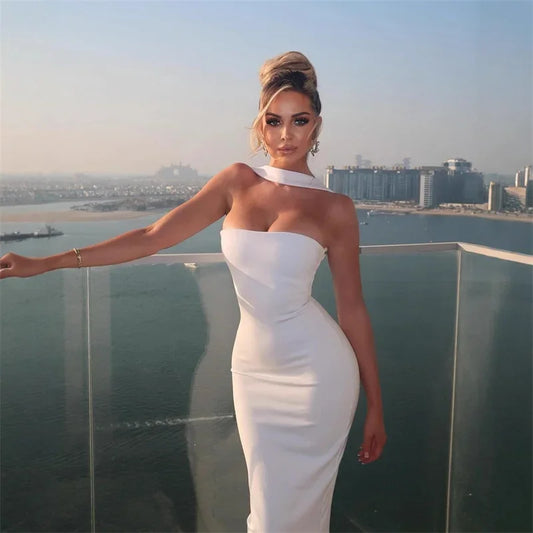 Elegant Halter Neck Bodycon Maxi Dress for Women – Strapless Backless Sleeveless Evening Party Dress | Modern Blend Boutique