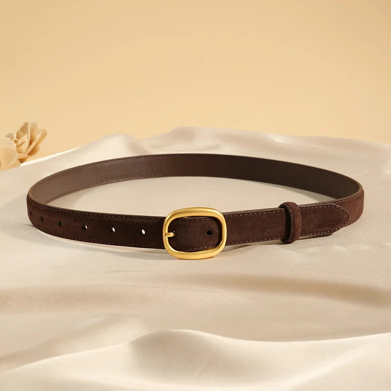 Suede Leather Skinny Fitted Belt/ Slim Waistband/Gold Buckle black Gray Casual Accessory for Jeans Pants & Dresses.