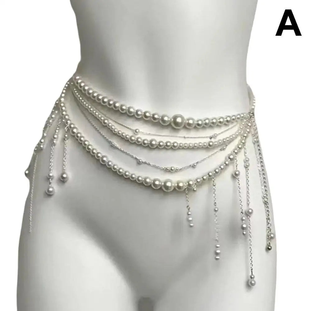 Retro Multilayer Pearl Belt/Waist Chain Belt For Women/Stylish Body Jewelry Accessories.