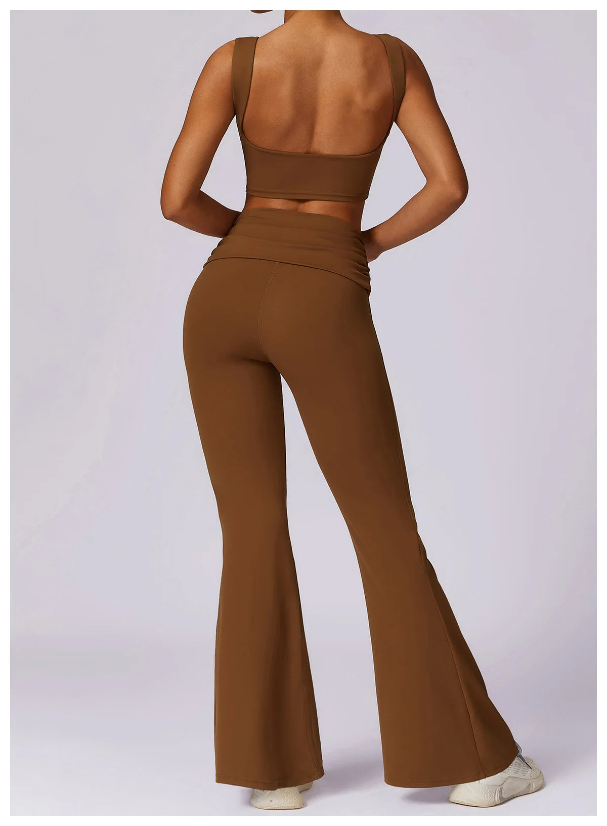 High-Waisted Flared Active Pants with Sculpting Fit – Neutral Beige