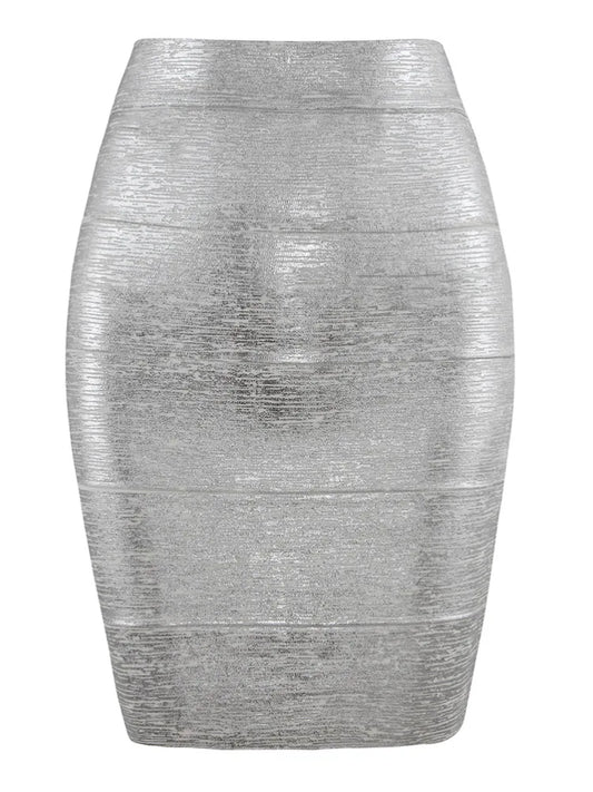 Gold Metallic High-Waist Bodycon Midi Skirt for Women – Stretch Fitted Pencil Skirt