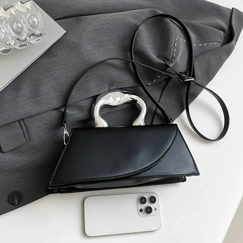 Luxury Heart Handle Mini Handbag – Structured Crossbody & Clutch Purse with Metallic Top Handle