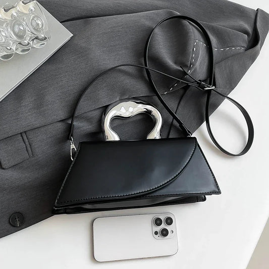 Luxury Heart Handle Mini Handbag – Structured Crossbody & Clutch Purse with Metallic Top Handle