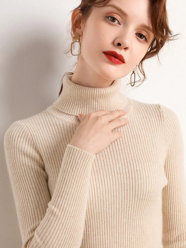 Pullover High Neck~Knitted Ribbed Turtleneck/Soft Pullovers Cashmere Jumpers. Stretch in size.