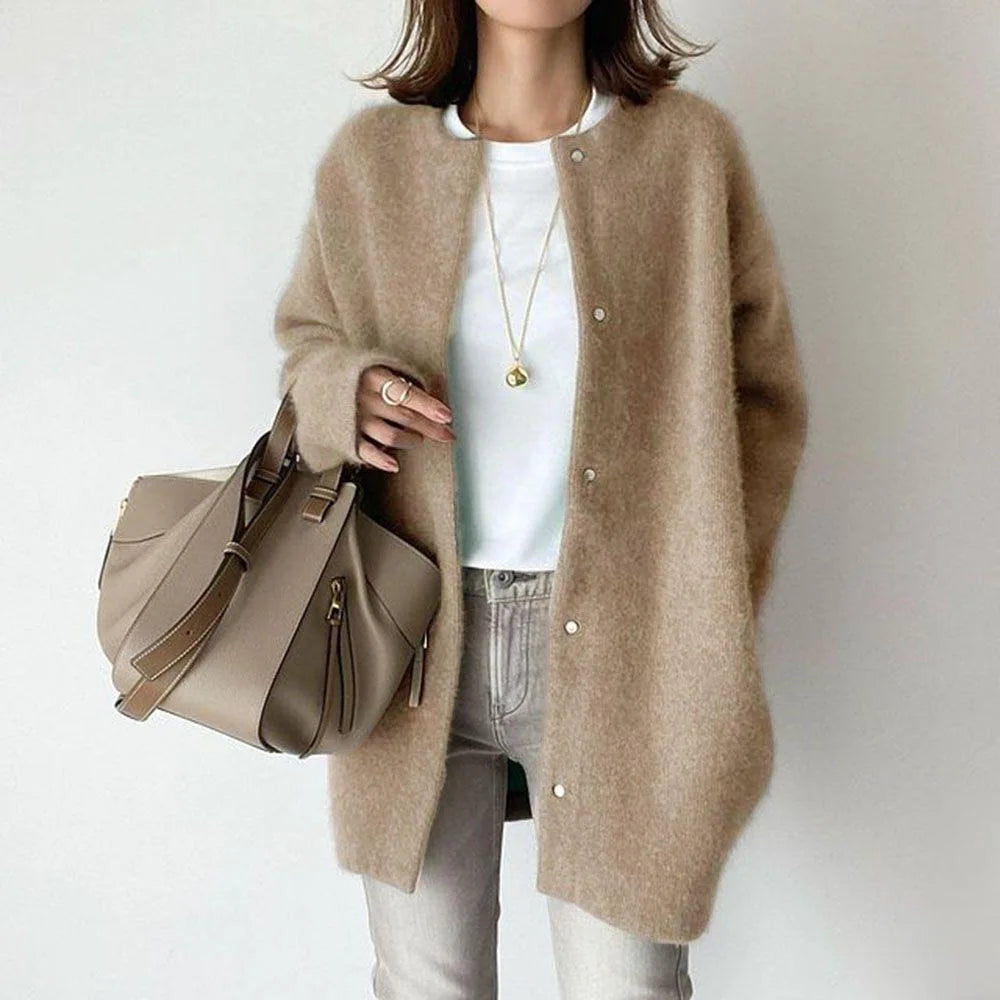 Solid Wool Made Coat/Casual Blend Appearance/Solid Mid Length With  Long Sleeves/Single Breasted Loose Fitted Round Neck.