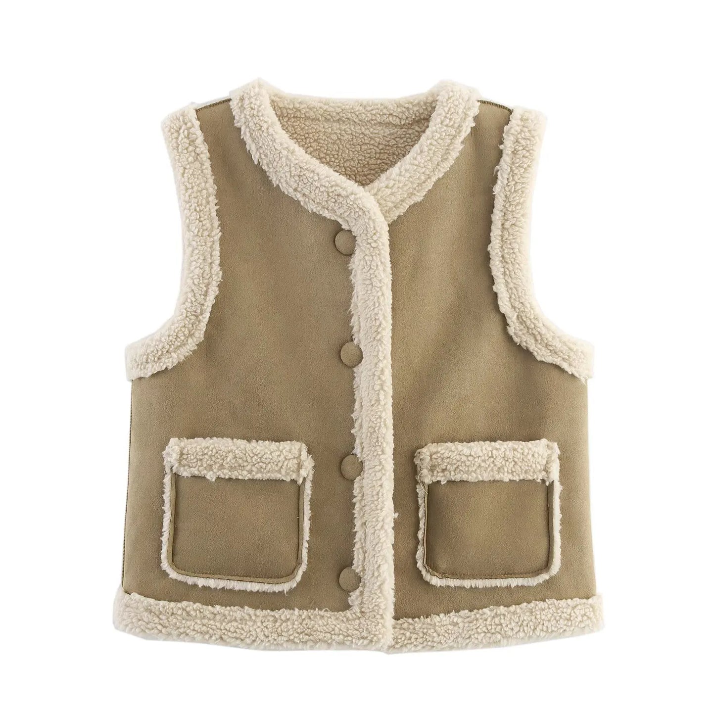 New Autumn Winter Fashionable Vest/Outerwear Jacket Double-Sided Wear/Women's Sleeveless Vest Brown Lamb Fur Retro Style Coat/Western Style.