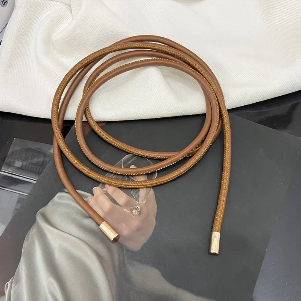 Fashion Non-hole Knot Style Belts PU Leather Solid Color Thin Belt Lace-up Waist Strap Jeans Dress