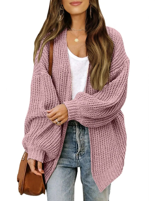 Lantern Sleeve Thick-Knit Cardigan | Timeless Elegance Knit