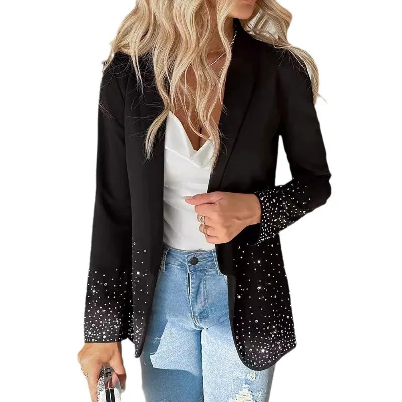 New Women's Clothing Personalized Rhinestone Waist-Tight Suit Jacket Blazer