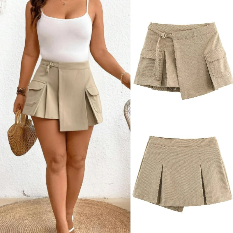 Trendy Vintage Double Pleated Skirt/Sexy Workwear Skirt/Fashion Trend Casual High Waist Wide Waist.