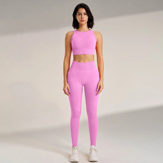Seamlessly High Waisted Legging’s With Top/Two Piece Fitness Exercise Clothing.
