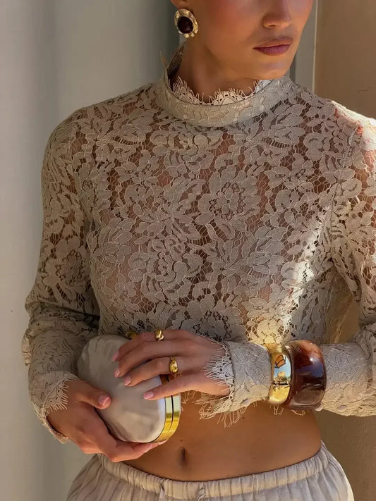 Timeless Lace Two-Piece Set | Elegant Cropped Lace Top & Wide-Leg Pants