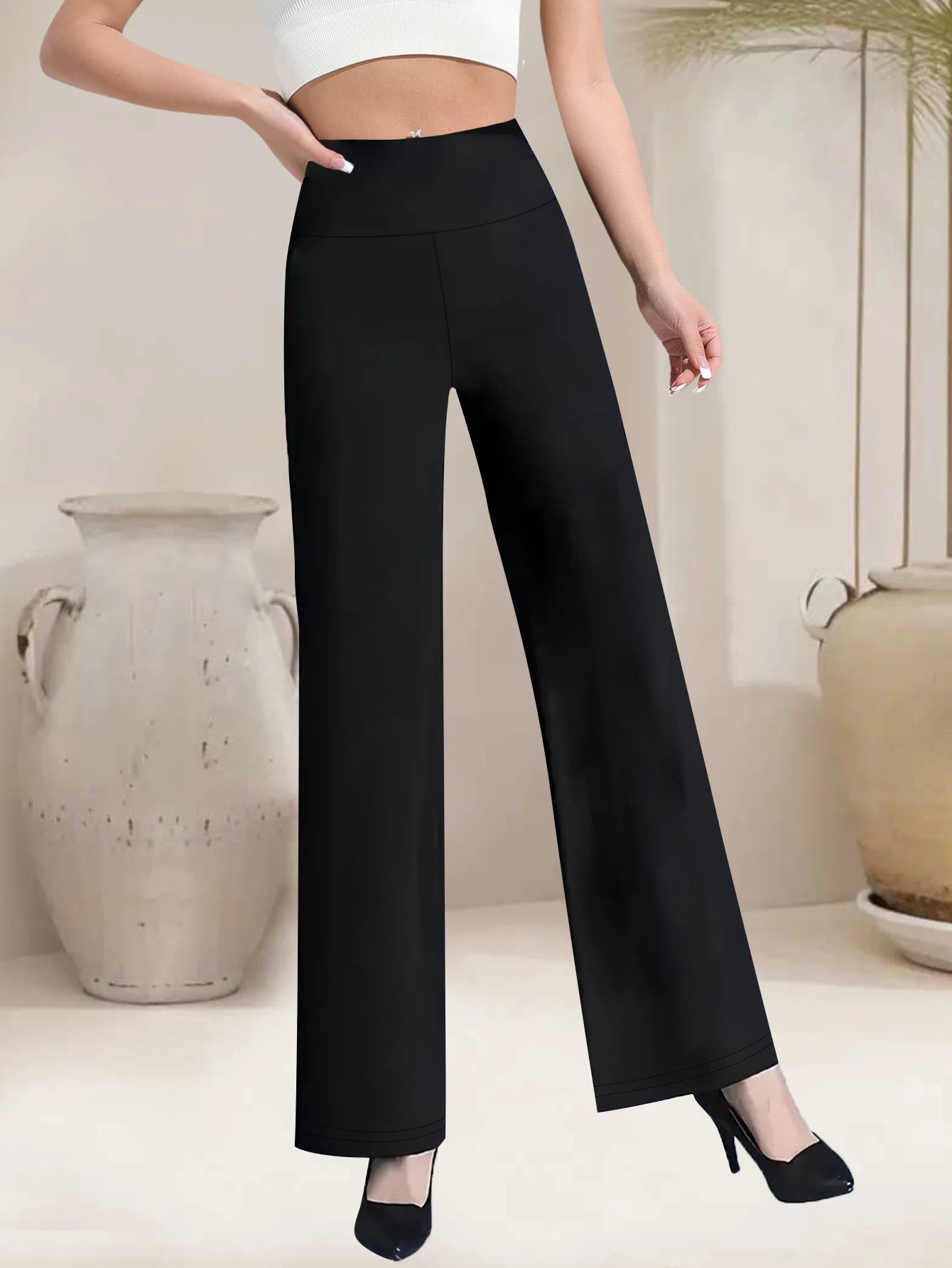 Flared wide leg waisted pants/Modern style pants for women/versatile for spring, summer, autumn, winter, office wear.