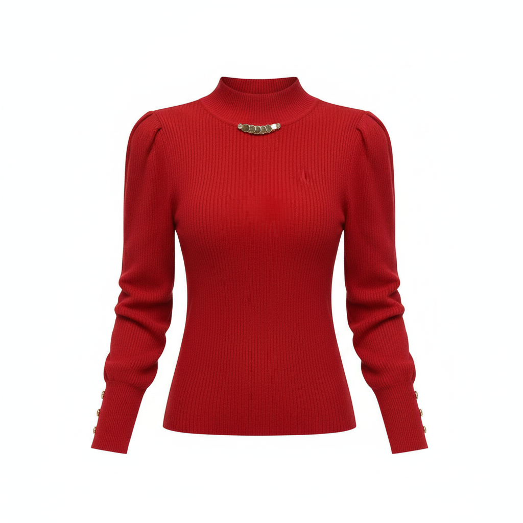 Elegant Solid Colored Button Sleeve Sweater’s/Women's Clothing/Autumn Winter Loose All-match Pullover’s.