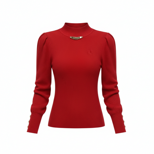 Elegant Solid Colored Button Sleeve Sweater’s/Women's Clothing/Autumn Winter Loose All-match Pullover’s.